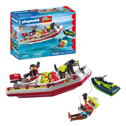 Playmobil 71464 Action Heroes: Fireboat with Aqua Scooter, exciting water rescue, including diving goggles and fins, fun imaginative role-play, realistic play sets suitable for children ages 4+