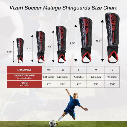 Vizari Malaga Soccer Shin Guards for Kids | Youth Soccer Gear for Boys Girls | Protective Soccer Equipment | Adjustable Straps