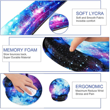 Mouse Pad Keyboard Wrist Rest, Gel Non Slip Rubber Wrist Support Rest Mouse Pad for Home Office, Computer, Laptop, Typist, Gamer, Soft Cushion Mousepad with Memory Foam Ergonomic Nebula Galaxy
