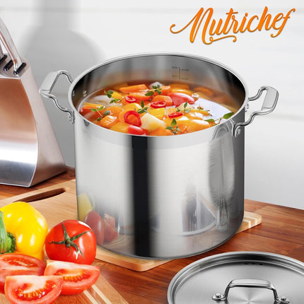 NutriChef Stainless Steel 18L Stock Pot with Lid, Extra Large Cooking Soup Pot, Heavy Duty Induction Stockpot for Bulk Cooking