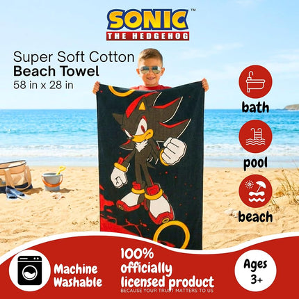 Sonic Shadow The Hedgehog Kids Cotton Beach Towel, 58 x 28 Inch, Soft & Absorbent Pool, Bath & Beach Towel (Officially Licensed Product) by Franco