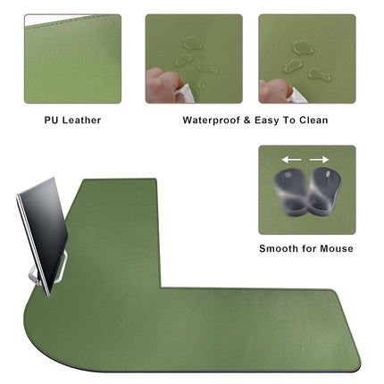 Mydours L-Shape Desk Pad, (135+135) x40cm Mega PU Leather Corner Computer Keyboard Desk Mat Blotter, XXL Large Gaming Mouse Pad for Home and Office Desktop (Green)