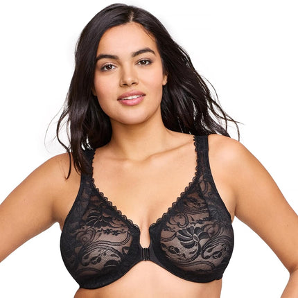 Glamorise Wonderwire Front-Closure Stretch Lace Underwire Bra 9245 (Women's & Women's Plus) Black