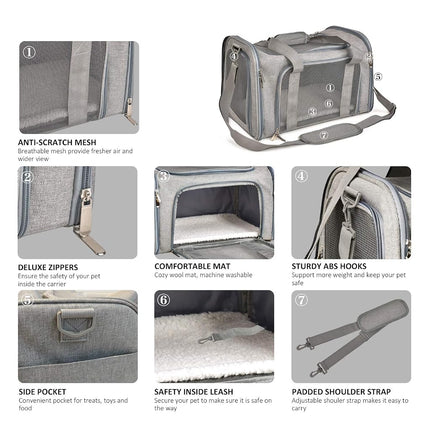 Henkelion Large Cat Carriers Dog Carrier Pet Carrier for Large Cats Dogs Puppies up to 25Lbs, Airline Approved Big Dog Carrier Soft Sided, Collapsible Waterproof Travel Puppy Carrier - Large - Grey