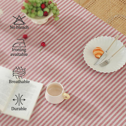 meioro Tablecloth Striped Fringe Table Cloth Rectangular Tablecloths Cotton Linen Table Cover for Dining Coffee Buffet Kitchen Picnic Use(55 x 78 Inch, Red)