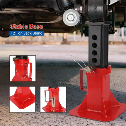 Heavy Duty Car Jack Stand, Heavy Duty Pin Type Professional Car Jack Stand with Lock, Automotive Jack Stands, Adjustable Height 11"-18", 12 Ton (26,400 Lb) Capacity, Red, 1 Pair