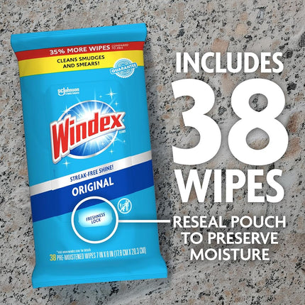 Windex Glass and Surface Pre-Moistened Wipes, Original, 38 Count
