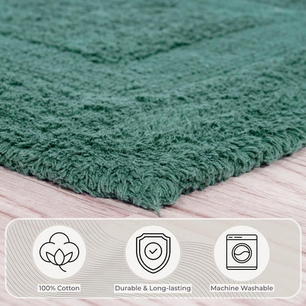 Lavish Home 2-Piece Cotton Bathroom Mat Set - Machine Washable Bath Mats for Bathroom, Kitchen, or Laundry Room (Green, 56 x 89 cm Rectangular)