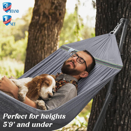 Tranquillo Uniki 3-Year Warranty Hammock, 30s Foldable Hammock with Stand, 550 lbs Capacity Camping Hammock Stand, Portable Everywhere Easy Assembly Non-Slip and Noise-Free, Grey