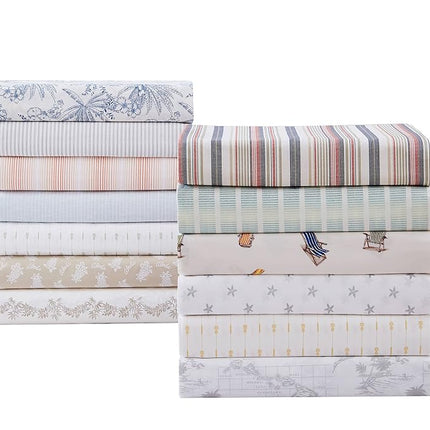 Tommy Bahama Sheet Set-100, Crisp & Cool, Lightweight & Moisture-Wicking Bedding, Cotton, Off the Grid Green/Blue/White, Queen