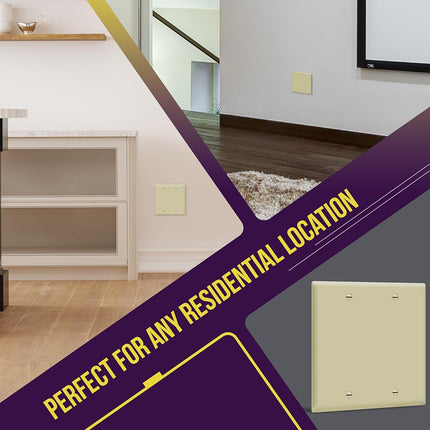 ENERLITES Double Blank Device Wall Plate, Gloss Finish, Standard Size 2-Gang 4.50" x 4.57", Polycarbonate Thermoplastic, 8802-I, Ivory