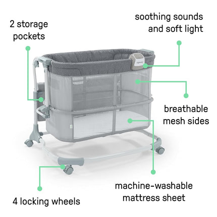 Ingenuity Dream & Grow Bedside Baby Bassinet with AirLoom Mattress, for Ages 0-12 Months, Adjustable Height - Handstitch (Grey)