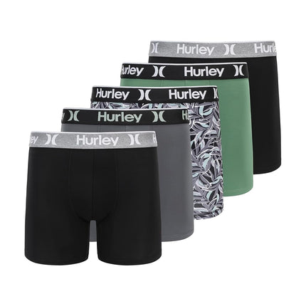 Hurley mens 5 Pack Stretch Boxer Briefs, Geo Leave