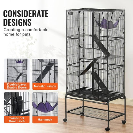 VEVOR 69" Rolling Metal Ferret Cage, Large 4-Tier Cage, Small Animal Cage with Ramps & Tray, Easy to Set up for Pet Rats, Hamster, Guinea Pig, Chinchilla, Squirrel, Hedgehogs, Bunny