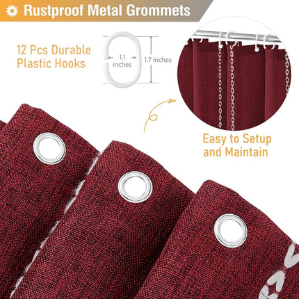 BTTN Burgundy Cream Boho Farmhouse Linen Heavy Duty Shower Curtain, 72x72