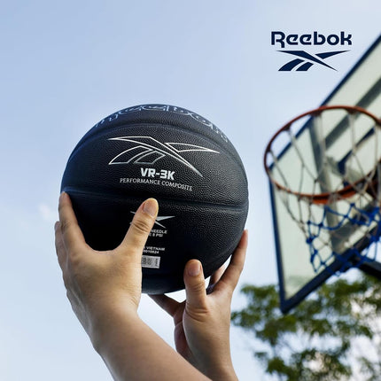 Ballon de basket officiel Reebok, cuir composite, prise antidérapante, maintien de forme constant, pompe et aiguille incluses, série VR-3K Noir