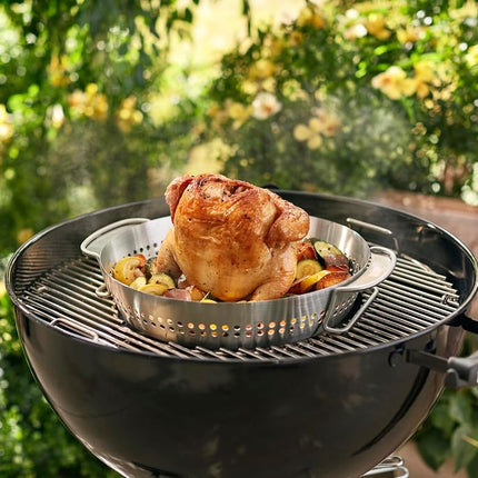 Weber Stainless Steel Poultry Roaster for Gourmet BBQ System - Juicy Grilling of Chicken and Turkey, Dishwasher Safe – Silver (8838)