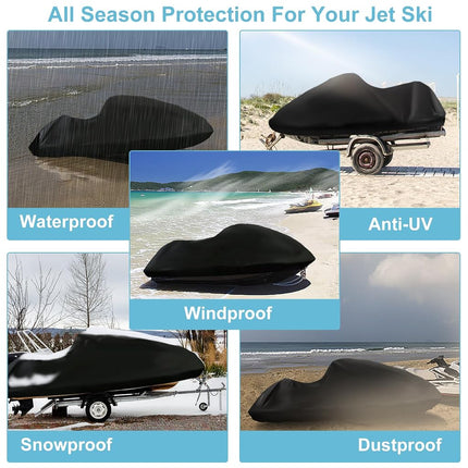 Jet Ski Cover 3 Seater, Upgraded Heavy Duty 420D Waterproof Jetski Covers with 2 Air Vent Marine Grade UV Resistant Fits Seadoo,Yamaha, Kawasaki,Waverunner Polaris from 115" to 120"(Silver Black)