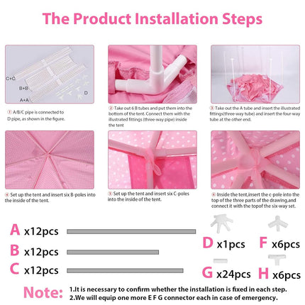 Volscity Princess Tent for Girls,Kids Castle Play Tent with LED Star Lights,Large Playhouse Girl Toy Gifts Age 3+,Indoor and Outdoor Games 55.5"x 53"(DxH) Pink (Pink)