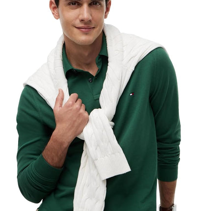 Tommy Hilfiger Men's Long Sleeve Polo Shirts in Regular Fit with Stretch and Organic Pique Cotton, Street Green, XXL