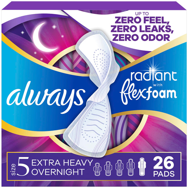 Always Radiant FlexFoam Pads for Women, Size 5, Ex