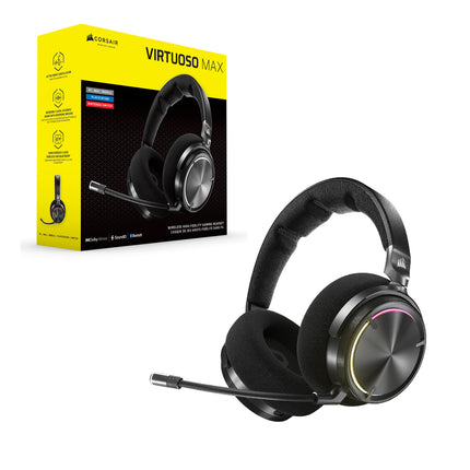 Corsair VIRTUOSO MAX WIRELESS Gaming Headset – Dolby Atmos, Active Noise Cancelling, Sonarworks SoundID, Simultaneous 2.4GHz Wireless & Bluetooth, 50mm Graphene Drivers, PC, Mac, PS5/PS4 – Carbon