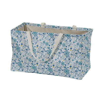 Household Essentials 2244 Krush Canvas Utility Tote | Reusable Grocery Shopping Laundry Carry Bag | White With Floral Design, 22" L X 11" W X 13" H