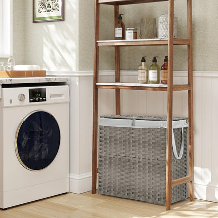 DUMOS Wicker Laundry Basket with Lid, 110L Woven Laundry Hamper with Handles, Foldable Rattan Clothes Hamper with Removable Liner & Sturdy Steel Frame, Gray