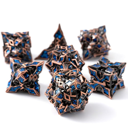 Metal Dice for DND - Spire Sanctum Series (Antique Copper Blue Glitter)