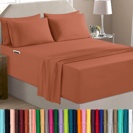 Elegant Comfort Luxury Soft 6-Piece 1500 Premium Hotel Quality Bed Sheet Set with Extra Deep Pockets 18-24 Inch, Wrinkle Free, Storage Pockets, Extra Deep Pocket 6PC Sheets, Full, Coral
