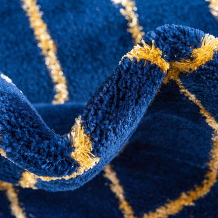 Unique Loom Marilyn Monroetm Glam Collection Carved Geometric Modern Navy Blue Gold Indoor Runner Rug (2' x 10')