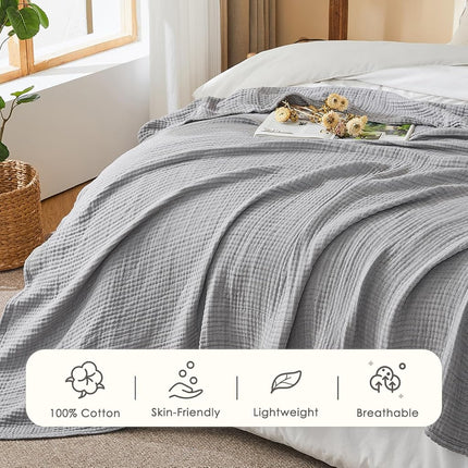 EMME Cotton Muslin Twin XL Blanket Breathable Gauze Soft Lightweight Blankets Adults Gifts for Women (Heather Grey, 167x228cm)