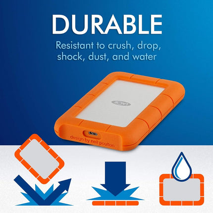 LaCie Rugged USB-C 5 TB, resistente a golpes, disco duro externo portátil USB-C de 2,5 pulgadas, para Mac y Windows, recuperación de datos Rescue incluida