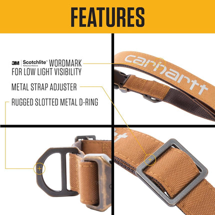 Carhartt Field Dog Collar, Fully Adjustable, Durable 600-Denier Fabric W/Reflective Wordmark for Visibility, Brite Lime, Large