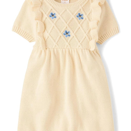 Gymboree Girls' and Toddler Short Sleeve Sweater Dress, Floral Off-White, 8