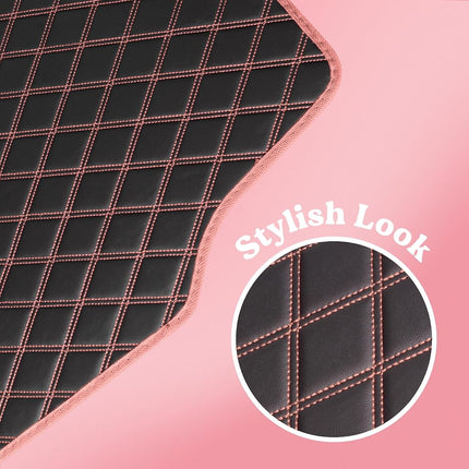 Carbella DiamondLuxe Car Floor Mats, Stylish Faux Leather Car Mats with Diamond Stitched Detail and Matching Taping, Universally Sized All-Weather Floor Mats for Cars Trucks SUV, Full Set (Pink)