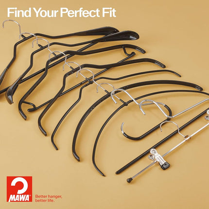 Mawa by Reston Lloyd Trouser Series Non-Slip Space-Saving Clothes Hanger with Single Rod for Pants, Style KH/1, Set of 4, Silver