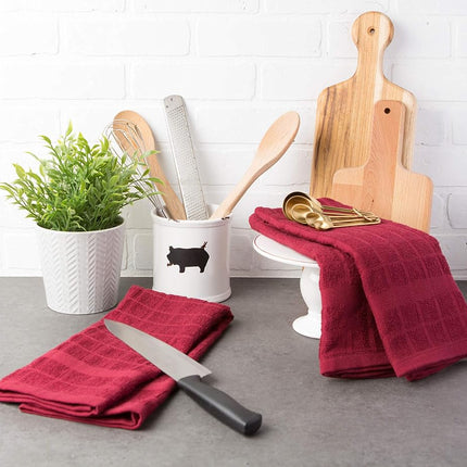 DII Windowpane Dishtowel Set, Cotton, Wine Solid, 16x26