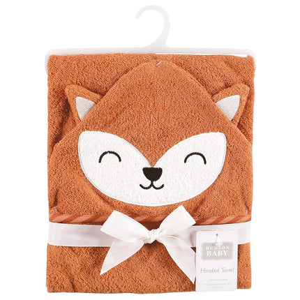 Hudson Baby Unisex Baby Cotton Animal Face Hooded Towel, Orange Fox, One Size