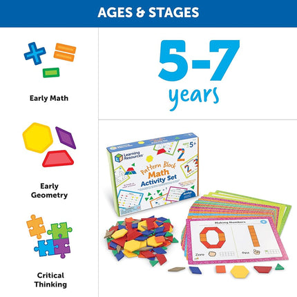 Learning Resources Pattern Block Maths Activity Set, Maths Games for Kids, Educational Games, Preschool Maths, Montessori, 144 Pieces, Age 5+