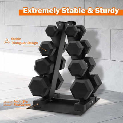 Fitvids 100LB Rubber Coated Hex Dumbbell Weight Set with Storage Rack, Free Weights with Anti-Slip Handle for Home Gym