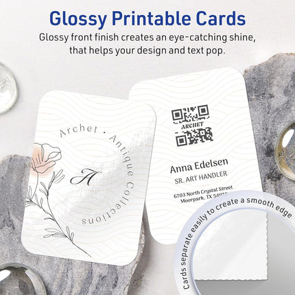 Avery Printable Rectangle Rounded Corner Business Cards, Sure Feed Technology, 2-1/2" x 3-1/2", Glossy White Cardstock, Print-To-The-Edge, Laser/Inkjet Printable, 300 Total