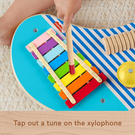 Fisher-Price Wood Toddler Toy Musical Table, 3-Piece Wooden Percussion Instrument for Developmental Play Kids Ages 2+ Years, HXT91