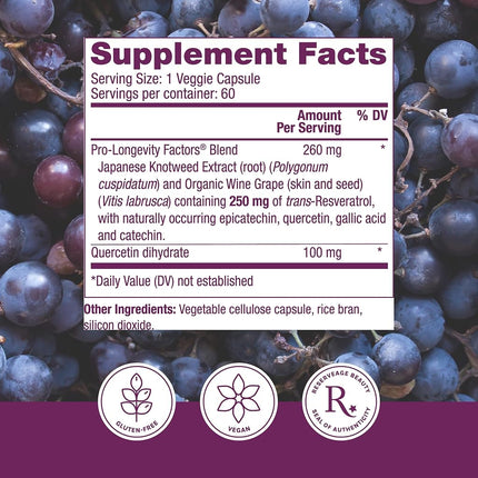 Reserveage Nutrition - Resveratrol 250 mg. - 60 Vegetarian Capsules