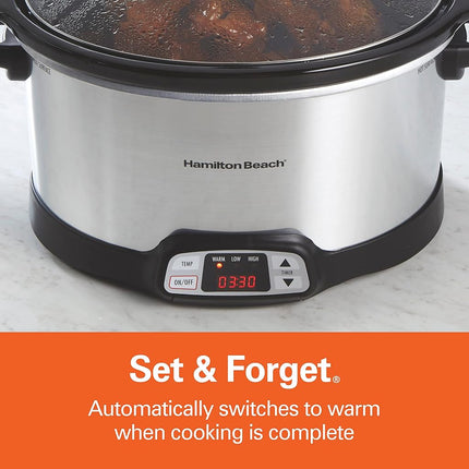 Hamilton Beach Programmable Countdown 8 Quart Slow Cooker, Chrome/Black,33480