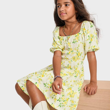 Vestidos de verano fruncidos de manga corta para niñas The Children's Place, estampado floral Bunnys Tail, talla M