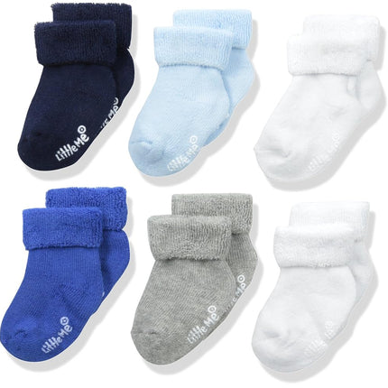 Little Me baby-boys Baby Boys' 6 Pack SocksBaby Boy Socks, Blue/White/Gray, 0-6 Months