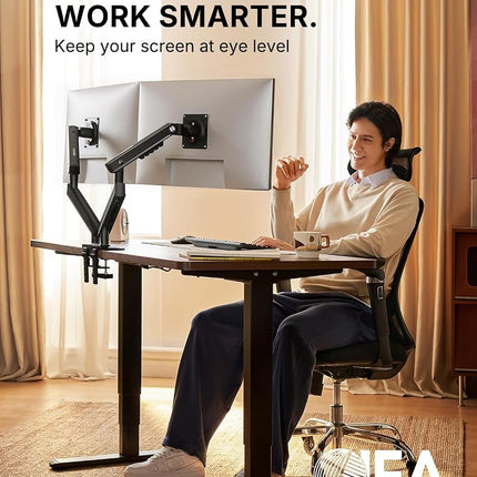 HUANUO Dual Monitor Arm for 13–32" Screen, Double Monitor Stand Holds 2–9kg