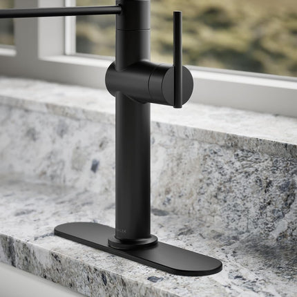 KOHLER 22973-BL Crue Kitchen Sink Faucet with Single Lever Handle, Pre-Rinse Kitchen Faucet, Commercial Faucet, 1 3-Hole Installation, Matte Black