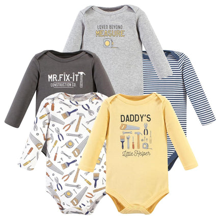 Pañaleros de algodón de manga larga unisex Hudson Baby, paquete de 5 de trabajo de construcción, 9-12 meses, paquete de 5 de trabajo de construcción, 9-12 meses